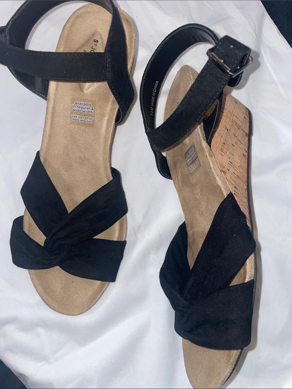 St. John's Bay Black Knot Front Cork Wedge Sandals